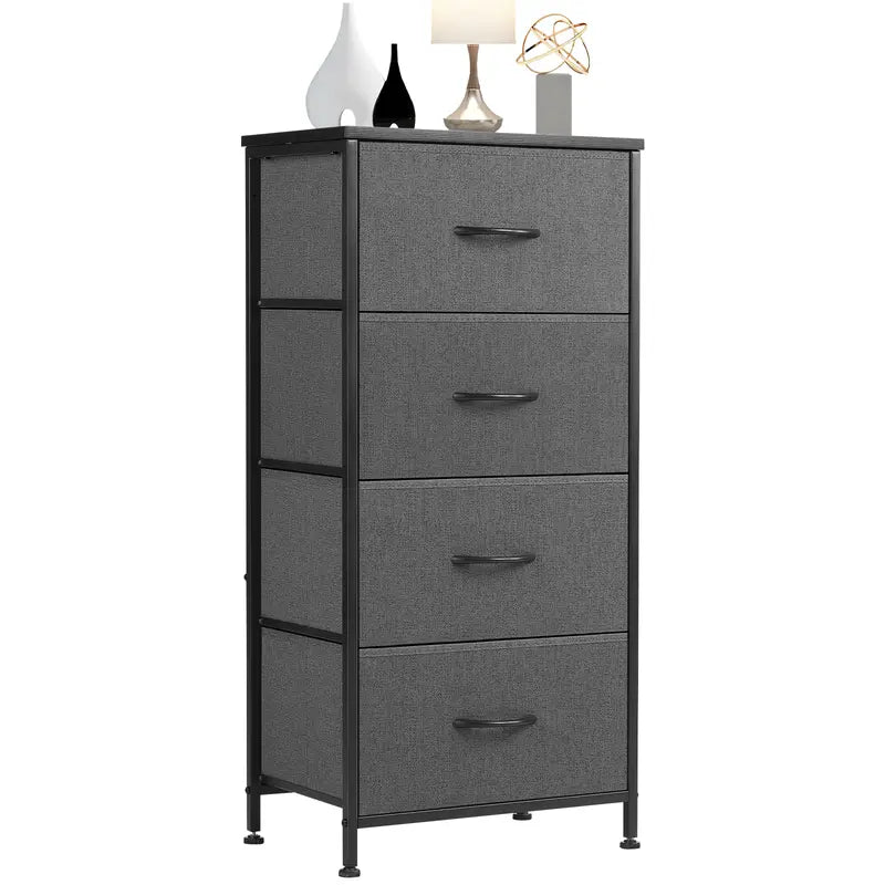 Sweetcrispy Home Furniture Dresser for Bedroom, Storage Drawers, Skinny Fabric Storage Tower with 4 Drawers, Tower Organizer Unit, Chest of Drawers with Wooden Top for Closet, Nursery, Laundry, Living Room, Hallway, Entryway