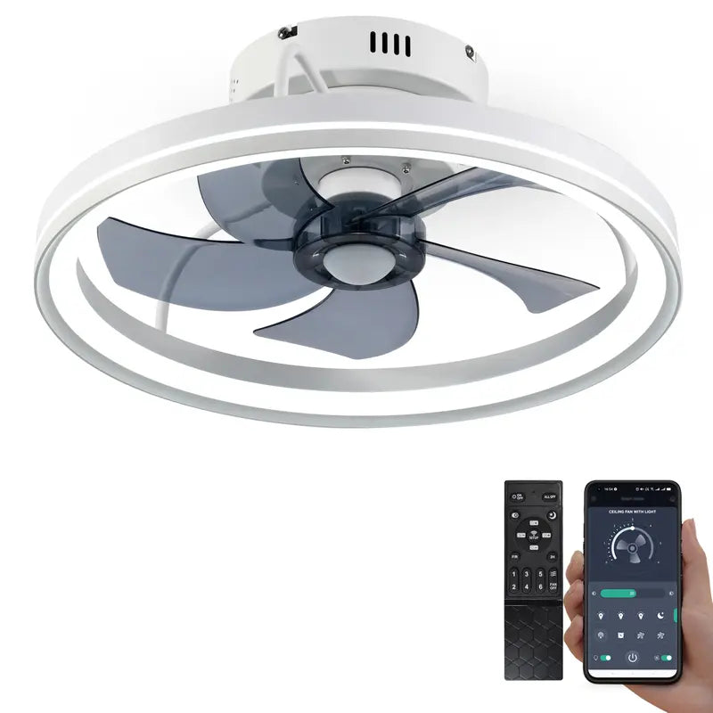 Baysquirrel Ceiling Fans with Lights, Flush Mount Modern Ceiling Fan and App & Remote Control, 19" LED Bladeless Ceiling Fans, Stepless Dimmable 3 Colors and 6 Speeds