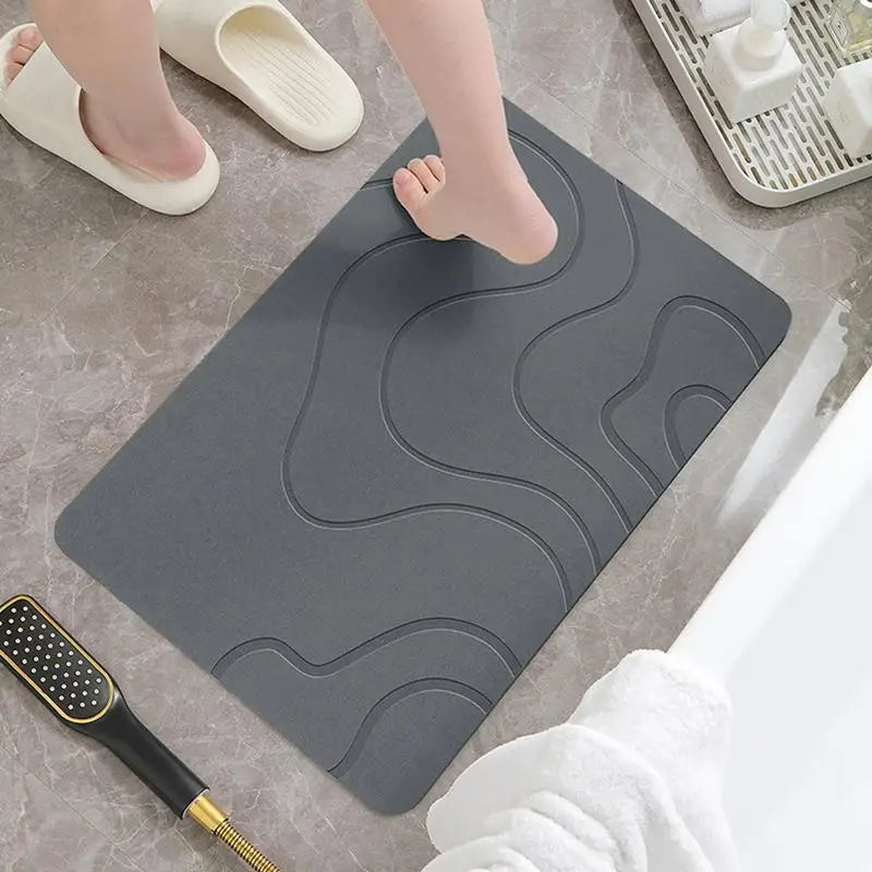 Diatomite bath mat in modern bathroom