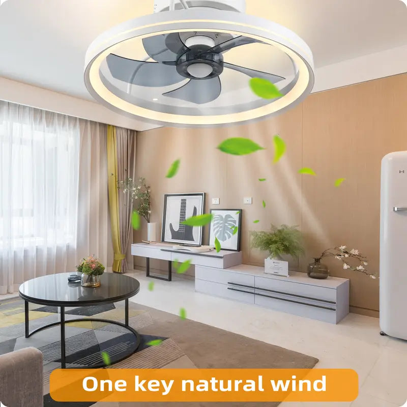 Baysquirrel Ceiling Fans with Lights, Flush Mount Modern Ceiling Fan and App & Remote Control, 19" LED Bladeless Ceiling Fans, Stepless Dimmable 3 Colors and 6 Speeds