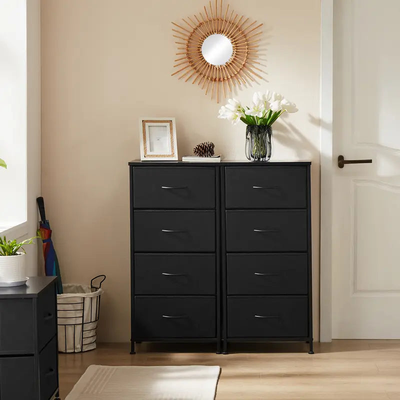 Sweetcrispy Home Furniture Dresser for Bedroom, Storage Drawers, Skinny Fabric Storage Tower with 4 Drawers, Tower Organizer Unit, Chest of Drawers with Wooden Top for Closet, Nursery, Laundry, Living Room, Hallway, Entryway