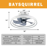 Baysquirrel Ceiling Fans with Lights, Flush Mount Modern Ceiling Fan and App & Remote Control, 19" LED Bladeless Ceiling Fans, Stepless Dimmable 3 Colors and 6 Speeds