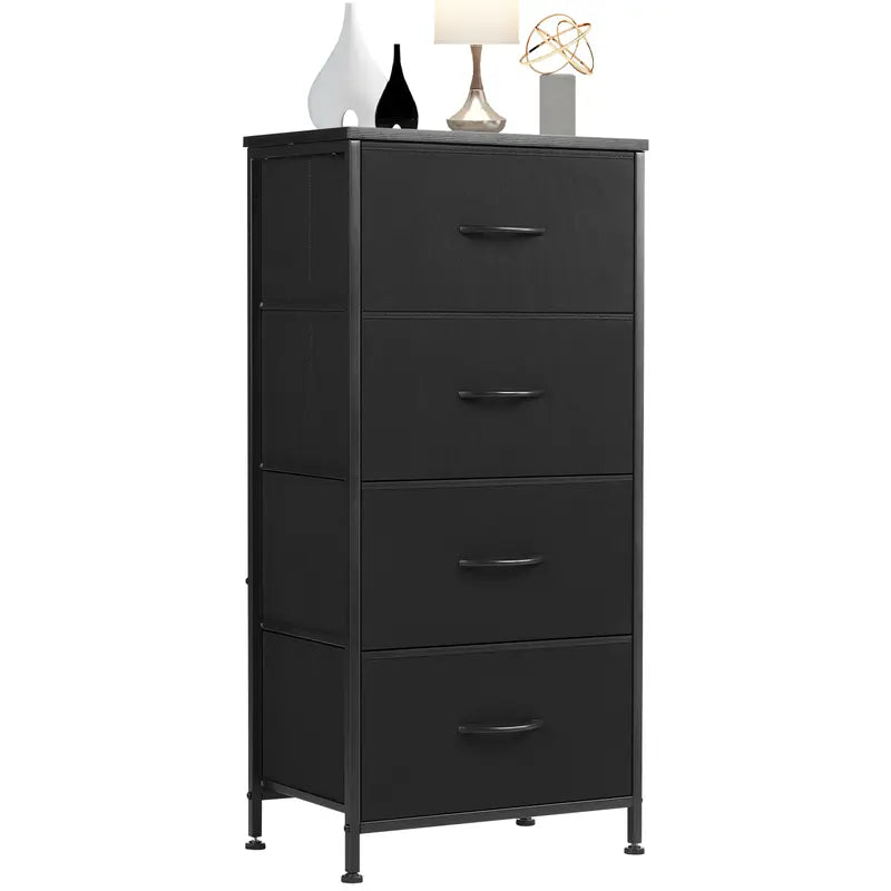 Sweetcrispy Home Furniture Dresser for Bedroom, Storage Drawers, Skinny Fabric Storage Tower with 4 Drawers, Tower Organizer Unit, Chest of Drawers with Wooden Top for Closet, Nursery, Laundry, Living Room, Hallway, Entryway