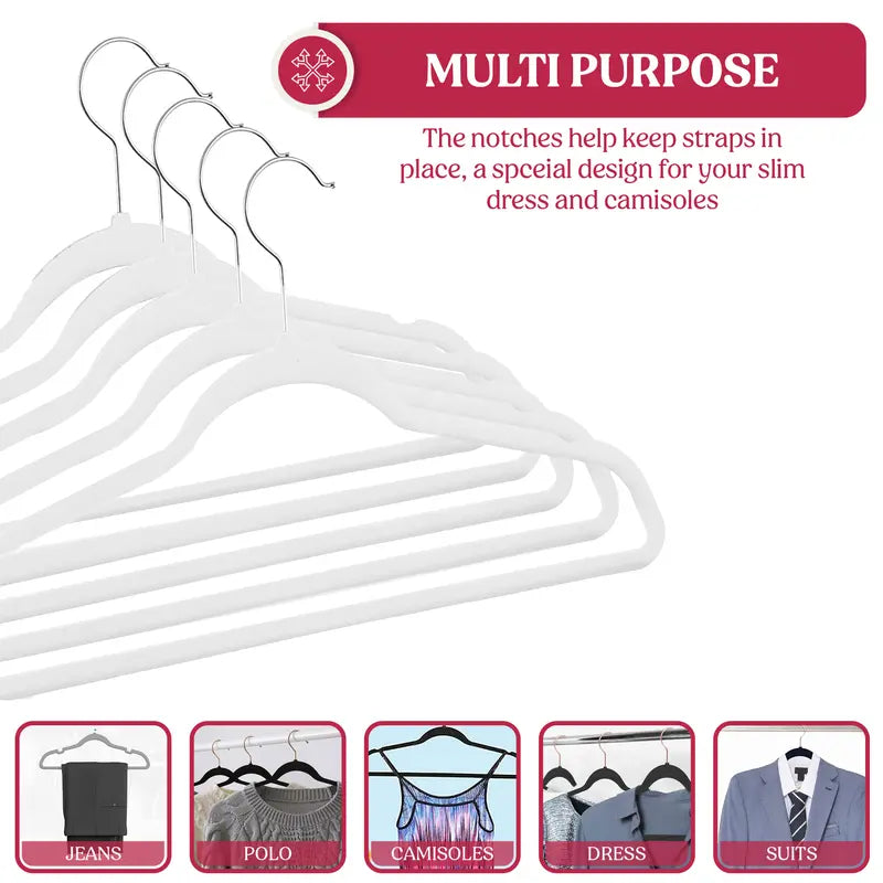 Lux Decor Velvet Hangers Pack of 50, Non-Slip Flocked Felt Hangers - Unbreakable Smooth Space Saving Clothes Hangers for Cupboard - Luxurious & Durable Heavy Duty Suit Hanger with 360 Rotatable Hook, Home Decor Essentials Hanging Organiser Set