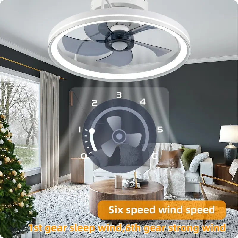 Baysquirrel Ceiling Fans with Lights, Flush Mount Modern Ceiling Fan and App & Remote Control, 19" LED Bladeless Ceiling Fans, Stepless Dimmable 3 Colors and 6 Speeds