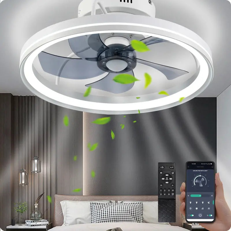 Baysquirrel Ceiling Fans with Lights, Flush Mount Modern Ceiling Fan and App & Remote Control, 19" LED Bladeless Ceiling Fans, Stepless Dimmable 3 Colors and 6 Speeds