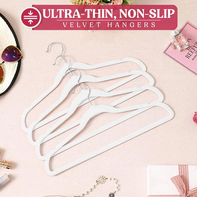 Lux Decor Velvet Hangers Pack of 50, Non-Slip Flocked Felt Hangers - Unbreakable Smooth Space Saving Clothes Hangers for Cupboard - Luxurious & Durable Heavy Duty Suit Hanger with 360 Rotatable Hook, Home Decor Essentials Hanging Organiser Set