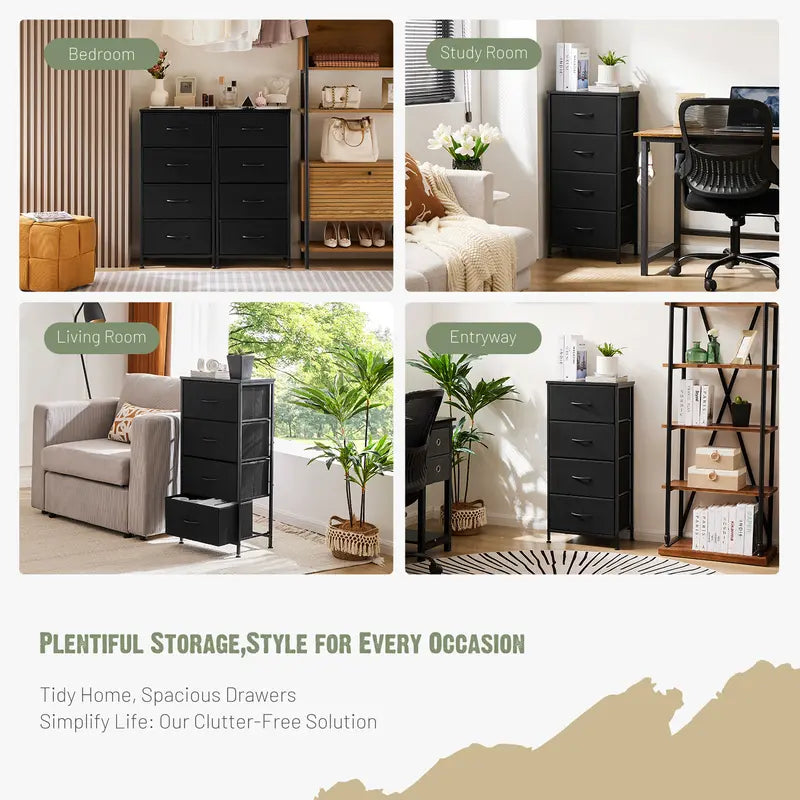 Sweetcrispy Home Furniture Dresser for Bedroom, Storage Drawers, Skinny Fabric Storage Tower with 4 Drawers, Tower Organizer Unit, Chest of Drawers with Wooden Top for Closet, Nursery, Laundry, Living Room, Hallway, Entryway