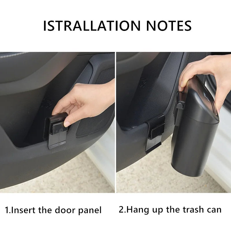 Portable mini trash can hanging in car
