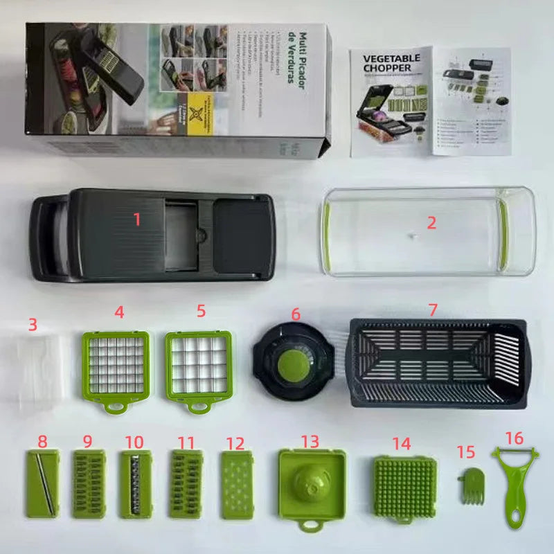 Vegetable chopper with container on kitchen counter