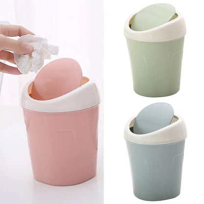 Mini trash can with swing-top lid