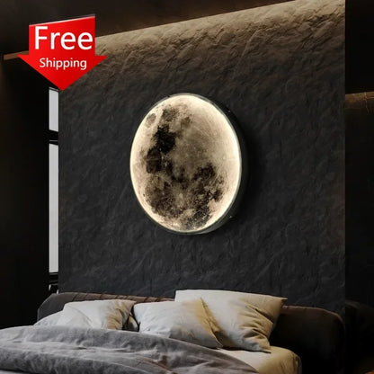 Modern Round Moon Wall Lamp Nordic LED Planet Sconce for Bedroom