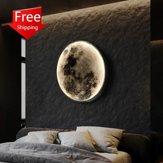 Modern Round Moon Wall Lamp Nordic LED Planet Sconce for Bedroom