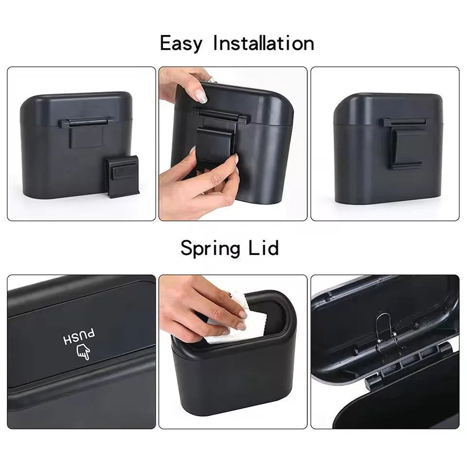 Mini car trash can hanging behind seat