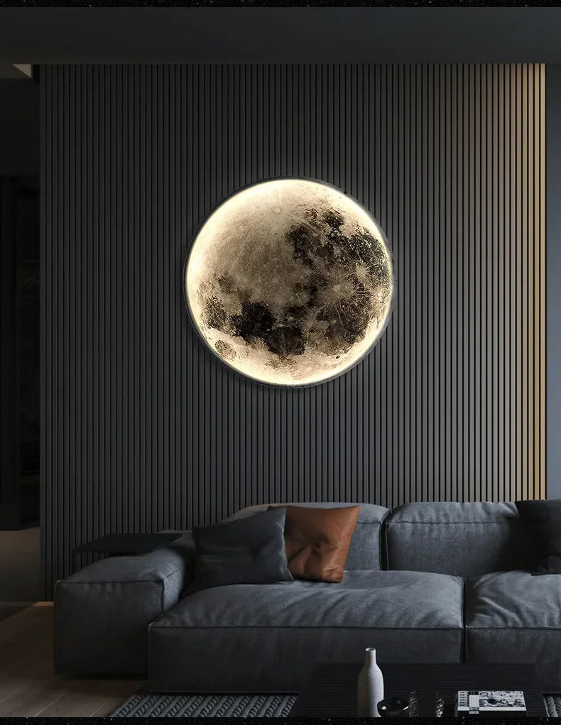 Modern Round Moon Wall Lamp Nordic LED Planet Sconce for Bedroom