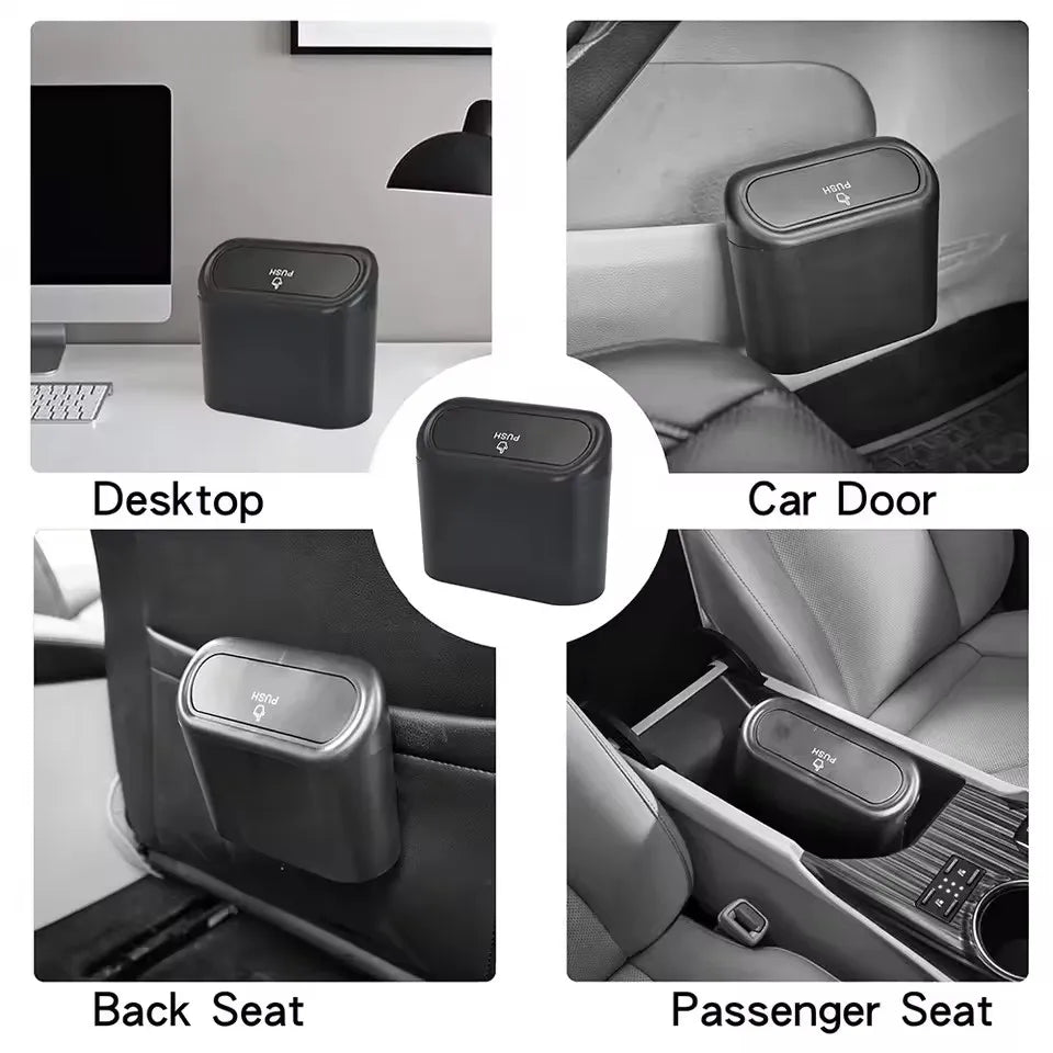 Mini car trash can hanging behind seat
