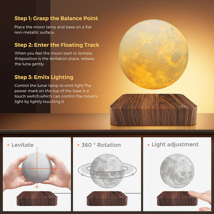 Levitating Moon Lamp Magnetic Floating Spinning Night Light with 3 Color Modes