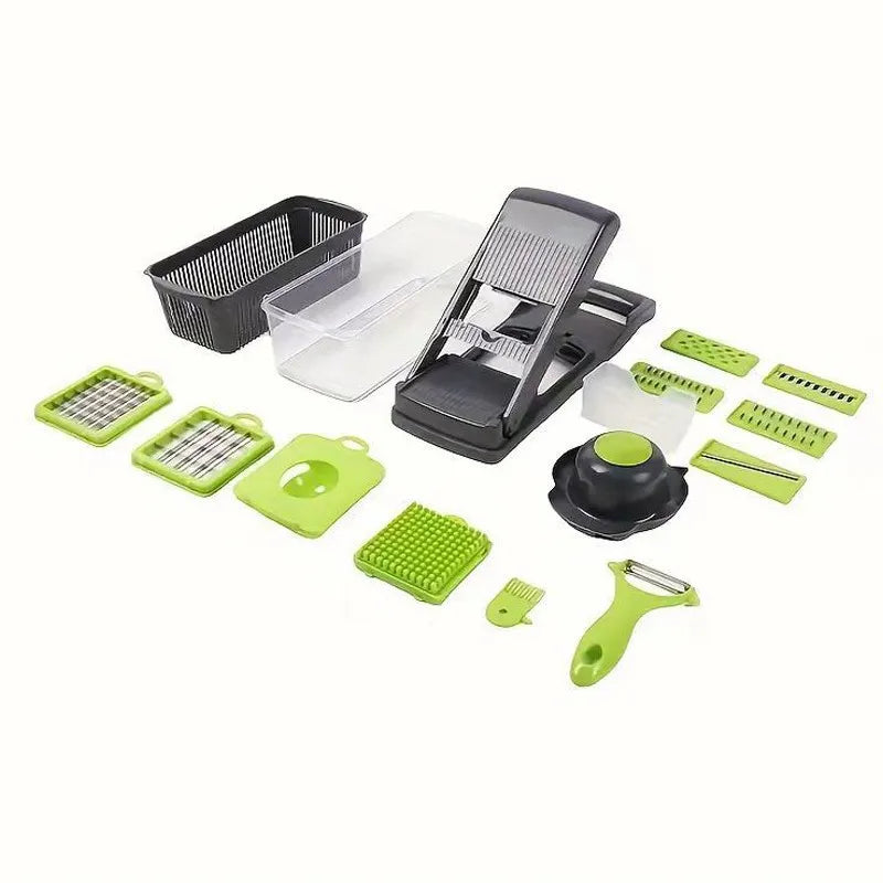 Vegetable chopper with container on kitchen counter