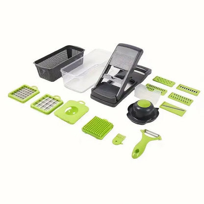 Vegetable chopper with container on kitchen counter