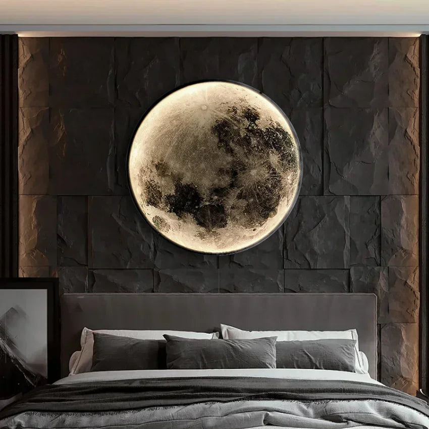 Modern Round Moon Wall Lamp Nordic LED Planet Sconce for Bedroom