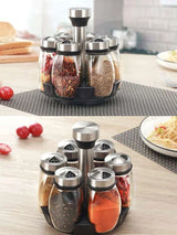 Glass spice jar set with rotating rack