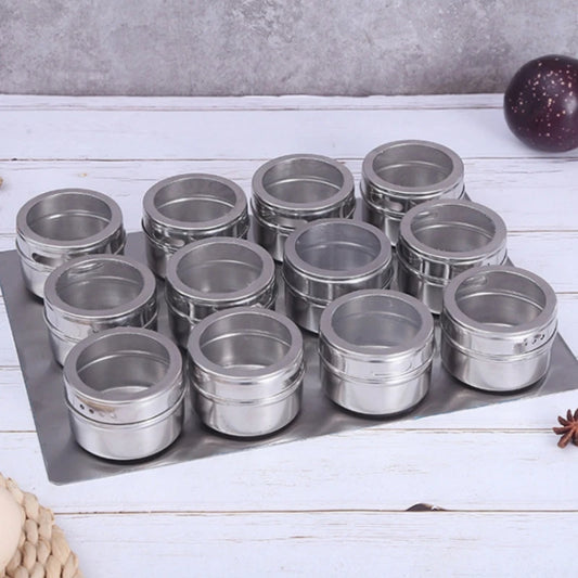 Magnetic spice jar set stainless steel