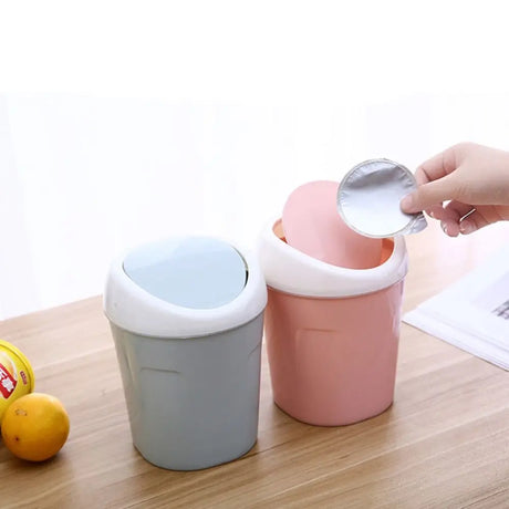 Mini trash can with swing-top lid