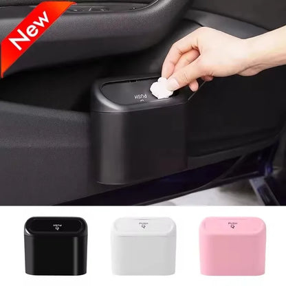 Mini car trash can hanging behind seat