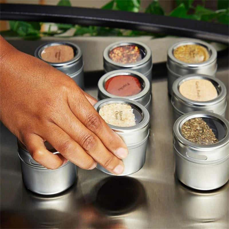 Magnetic spice jar set stainless steel