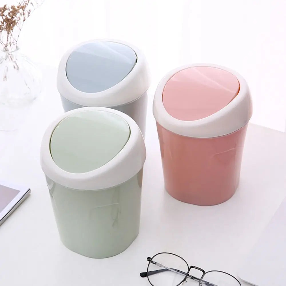 Mini trash can with swing-top lid