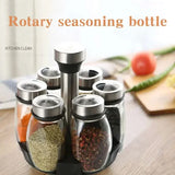 Glass spice jar set with rotating rack