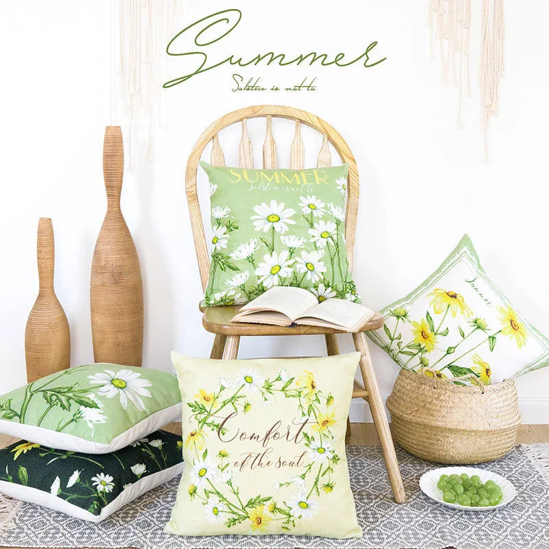 Green cushion cover on living room sofa