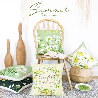 Green cushion cover on living room sofa