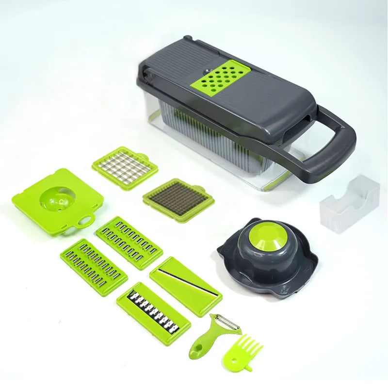 Vegetable chopper with container on kitchen counter