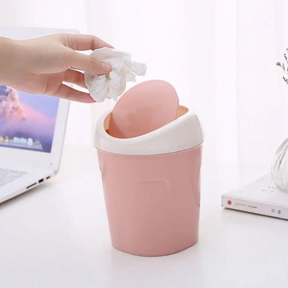 Mini trash can with swing-top lid