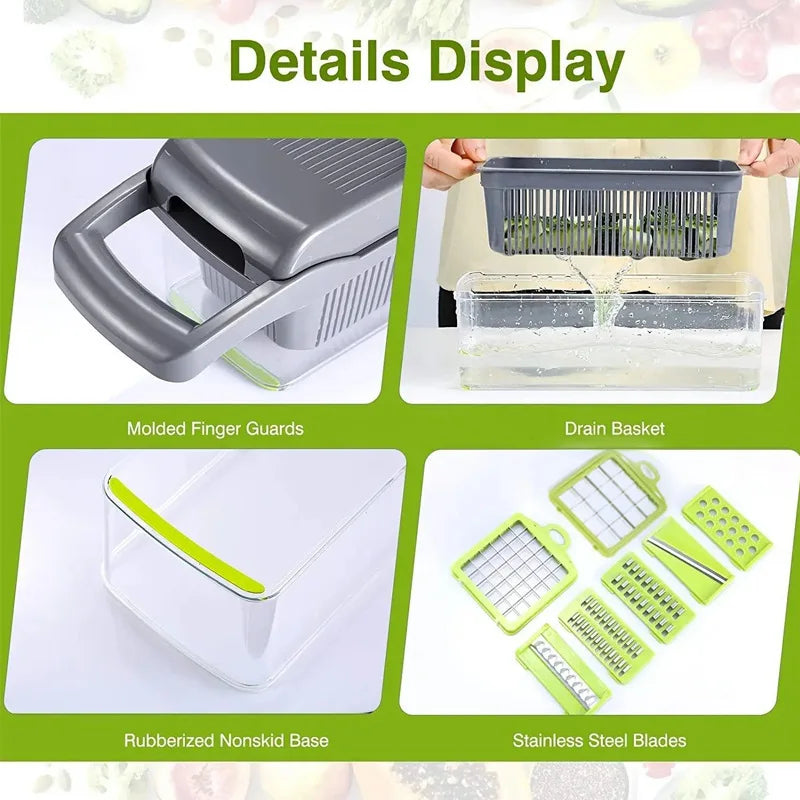 Vegetable chopper with container on kitchen counter