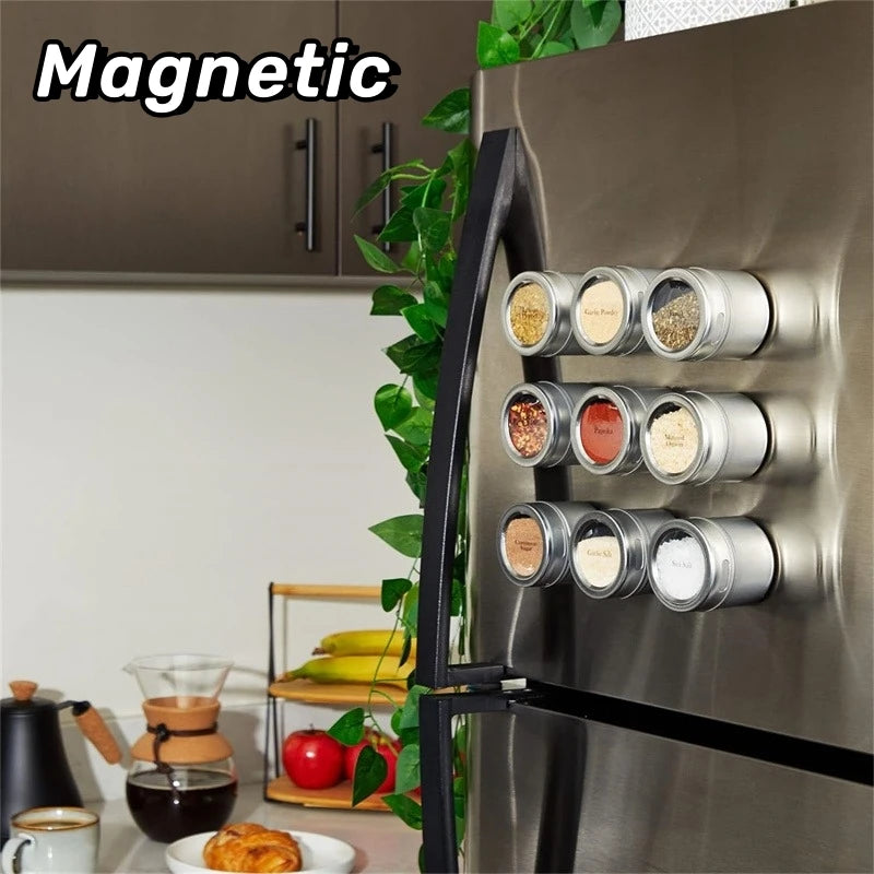 Magnetic spice jar set stainless steel