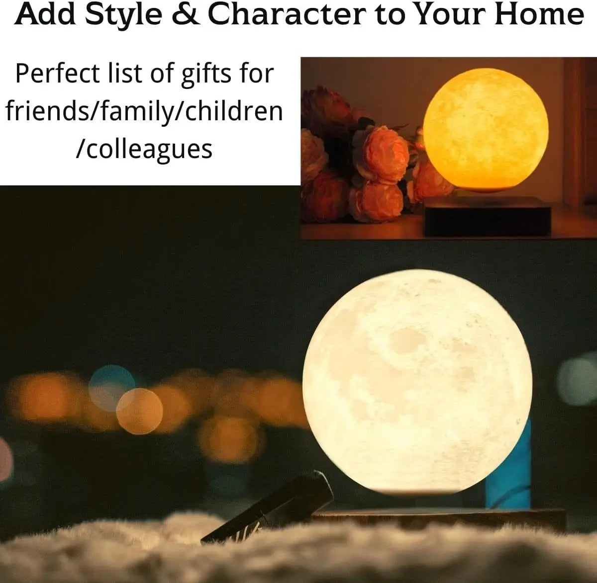 Levitating Moon Lamp Magnetic Floating Spinning Night Light with 3 Color Modes