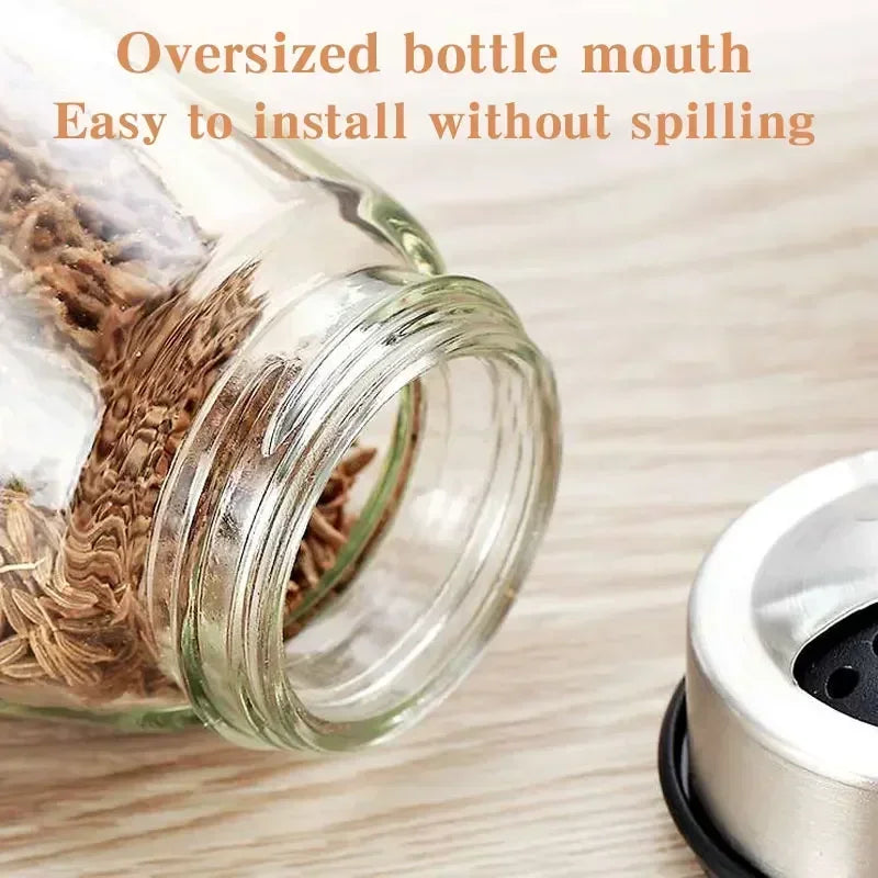 Glass spice jar set with rotating rack