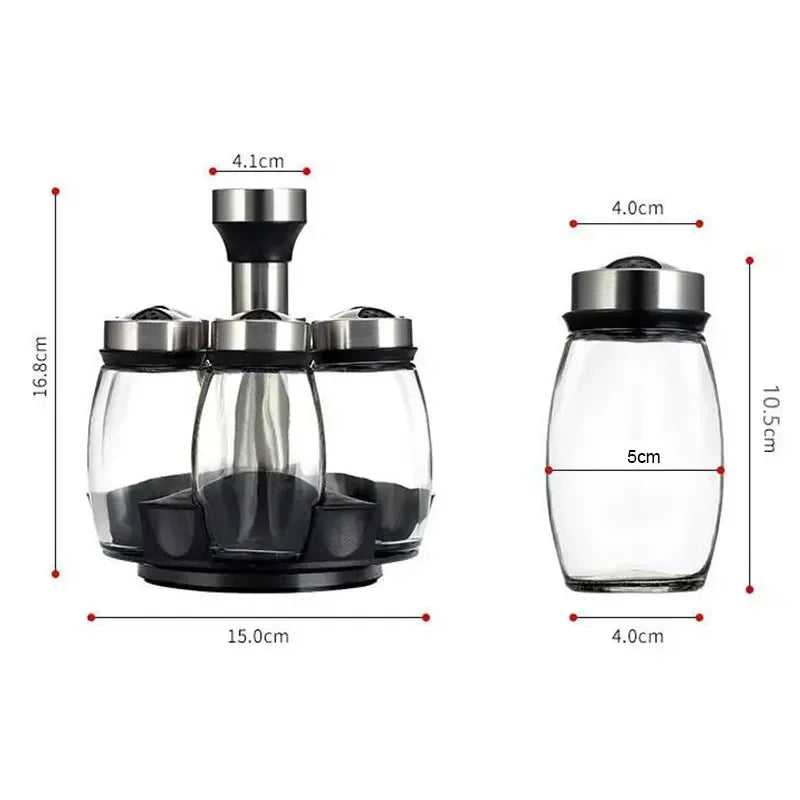 Glass spice jar set with rotating rack
