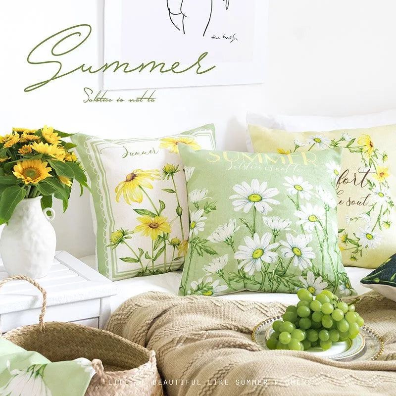 Green cushion cover on living room sofa