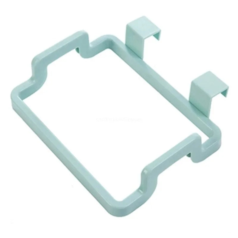 Hanging trash bag holder on kitchen cabinet