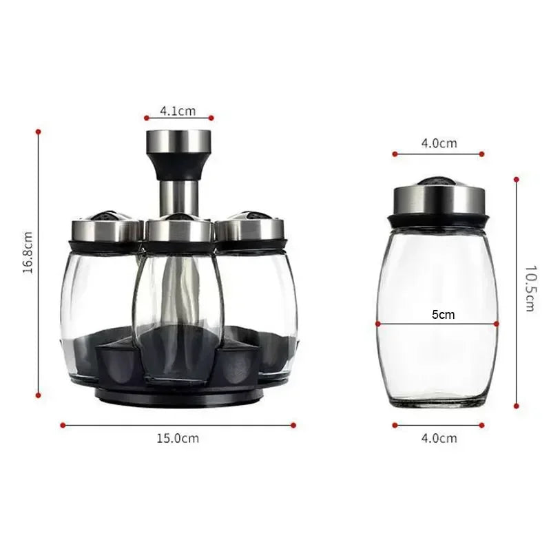 Glass spice jar set with rotating rack