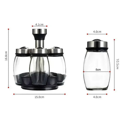 Glass spice jar set with rotating rack
