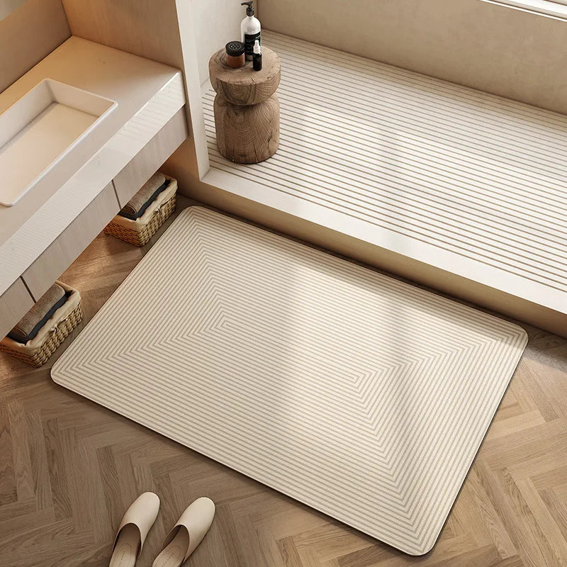 Quick-dry diatomite bath mat in bathroom