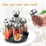 Glass spice jar set with rotating rack