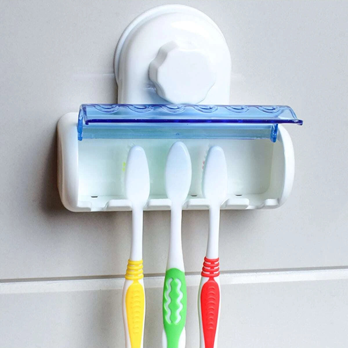 Bathroom accessories set with hooks and suction cup organizer