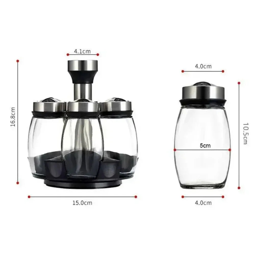 Glass spice jar set with rotating rack