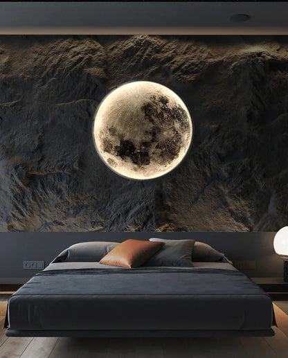 Modern Round Moon Wall Lamp Nordic LED Planet Sconce for Bedroom