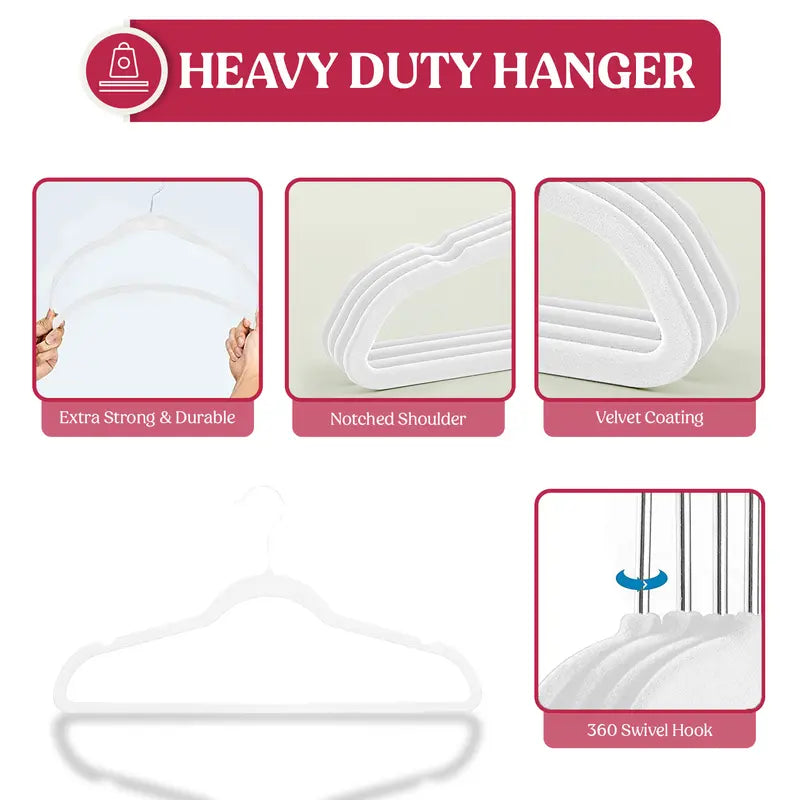 Lux Decor Velvet Hangers Pack of 50, Non-Slip Flocked Felt Hangers - Unbreakable Smooth Space Saving Clothes Hangers for Cupboard - Luxurious & Durable Heavy Duty Suit Hanger with 360 Rotatable Hook, Home Decor Essentials Hanging Organiser Set